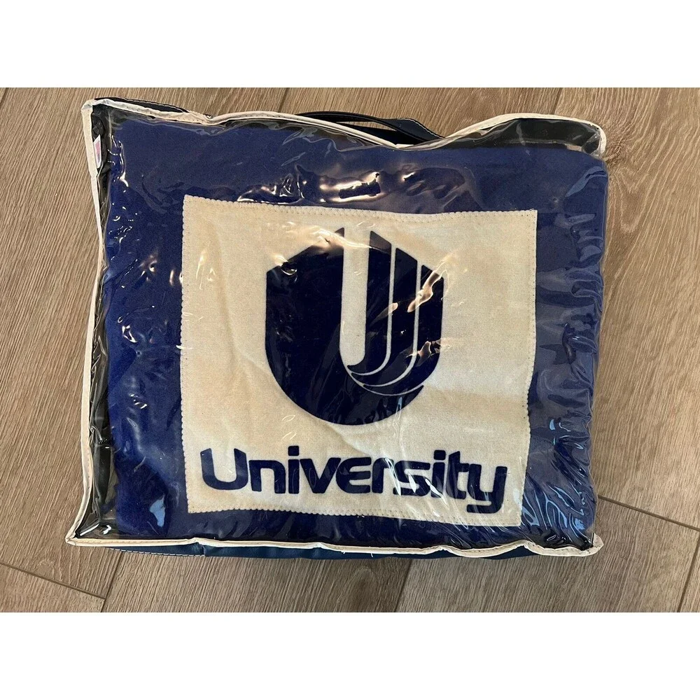 Vintage Faribo University Blue White Wool‎ Blanket W/Case 50 x 60 Never Used New